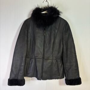 Autunno Black Sheep Skin Jacket with Luxurious Fur Trim Size Small C1